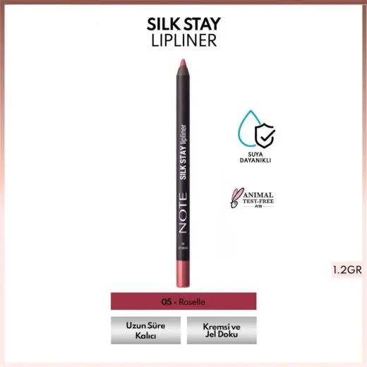 Note Silk Stay Lipliner Suya Dayanıklı İpeksi Dudak Kalemi 05 Roselle