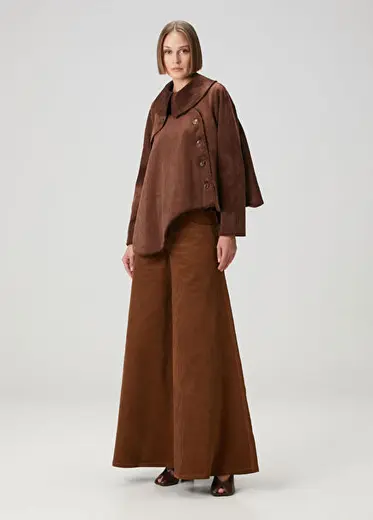 Kahverengi Wide Leg Kadife Pantolon