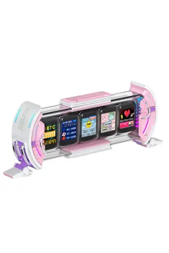 Timesgate 5 Ekranlı Rgb Işıklı Akıllı Dijital Saat Youtuber Ve Oyuncu Dekor Resim Çerçevesi Pembe