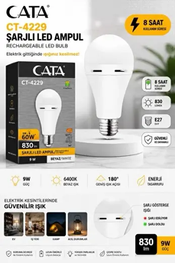 Şarjlı Led Ampul Beyaz - Ct-4229