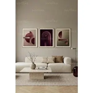 Tontilika Yumuşak Dokulu Geometrik Kemerler 3’lü Ahşap Çerçeveli Tablo Seti 21x30 cm