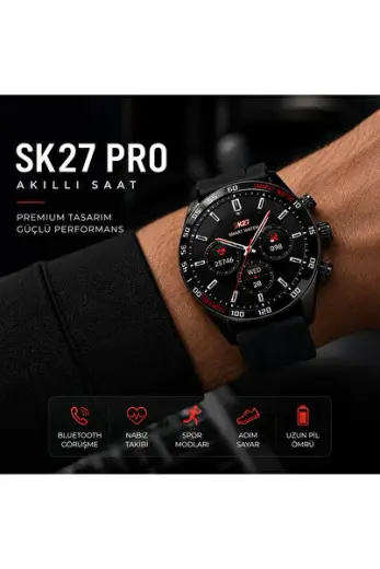 SK27 Pro AMOLED Akıllı Saat Bluetooth Görüşme Nabız Takibi 3 Kordon Smart Watch
