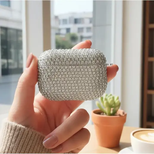 CaseOnn Kılıf Kristal Taşlı Parıltılı Gümüş Gümüş Apple AirPods Pro 2.Nesil ile uyumlu