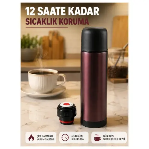 Renas Store Sızdırmaz Kapaklı Vakumlu Termos Uzun Süre Sıcak Soğuk Tutan Termos