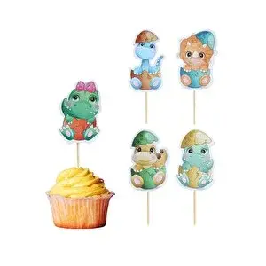 Parti Adresi Baby Dinozor Temalı Kürdan Figürlü Pasta Süsü Cupcake Kürdanı 10'lu