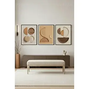 Tontilika Modern Toprak Tonları 3’lü Ahşap Çerçeveli Tablo Seti 21x30 cm
