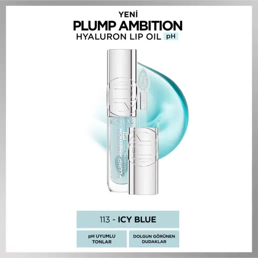 Loreal Paris Plump Ambition Hyaluron Lip Oil pH Dudak Parlatıcısı 113 Icy Blue