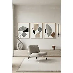 Tontilika Modern Soyut Geometrik Sanat 3’lü Ahşap Çerçeveli Tablo Seti 30x42 cm