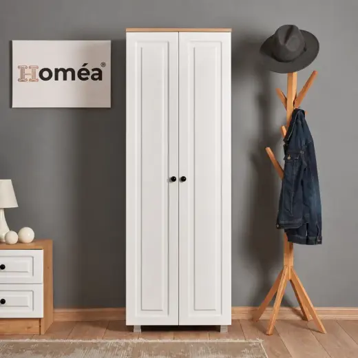 Homea 2 Kapaklı 8 Raflı Çok Amaçlı Dolap Safir Meşe Beyaz