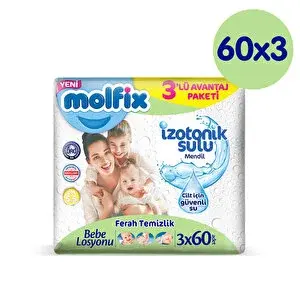 İzotonik Sulu Ferah Temizlik Bebek Islak Mendil 3x60 Adet