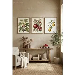 Tontilika Akdeniz Botanik Meyve 3’lü Ahşap Çerçeveli Tablo Seti 50 x 70 cm