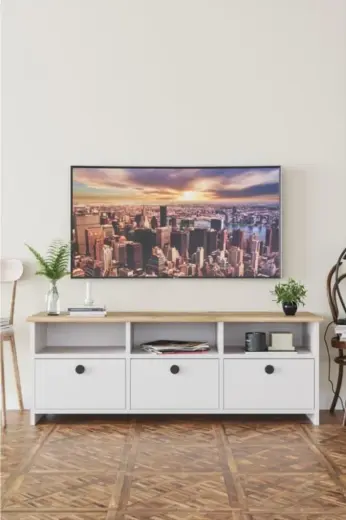 Kzy Mobilya Ahşap Dekoratif Tv Ünitesi Beyaz