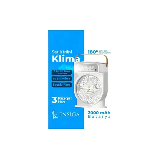Ensiga Şarjlı Mini Klima 5 W Güçte Sessiz Masaüstü Fanı Su Sisi Özelliği ile Taşınabilir Konfor