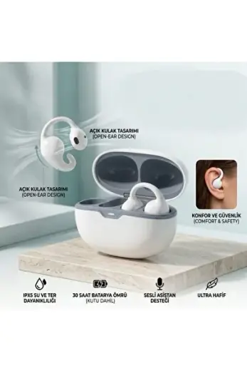 Klipsli Kablosuz Kulaklık Açık Tasarım, Bluetooth 5.4, ENC Gürültü Engelleme