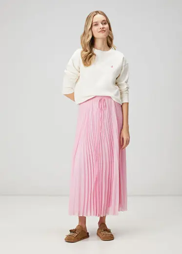 Pembe Pileli Midi Şifon Etek