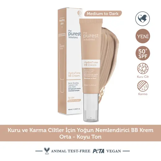 The Purest Solutions Kuru ve Karma Ciltler İçin Yoğun Nemlendirici BB Krem 50+SPF 40 ml (Orta-Koyu Ton)
