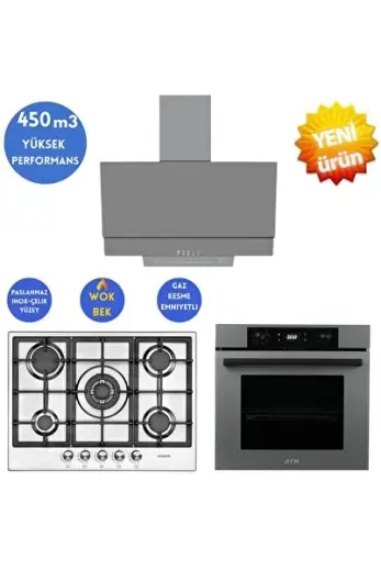 ve AFM TECH Markalı / GRIE Antrasit-Gri Ankastre Set ( 22 380 İnox + FM7710 + FM3407 )
