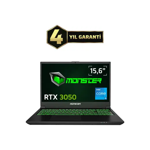 Monster Abra A5 V21.5.6 Intel Core i5 12450H 8 GB RAM 500 GB SSD 4 GB RTX 3050 FreeDOS 15,6" 144 Hz Oyun Bilgisayarı