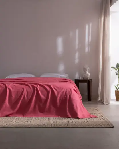 Mathilda King Size Pamuklu Ecocell Düz Pike - Fuşya