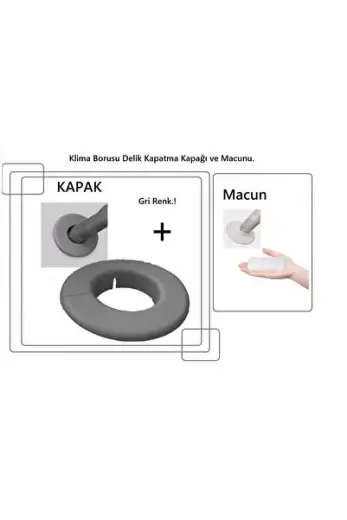 Klima Borusu Montaj Deliği Kapatma Dekoratif Kapak ( Gri ) Renk Kapak + Macun
