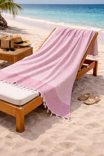 Lunga Vita Hürrem %100 Pamuk Peştemal 90x170 Büyük Ebatlı Plaj Havlusu Banyo Peştemali Pembe