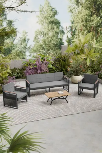 Upstyle Maris Bahçe Balkon Oturma Takımı Teak Masa Antrasit