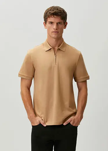 Pei Bej Kahve Polo Yaka T-shirt