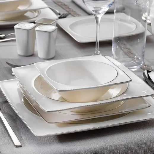 Schafer Glamor Pure 60 Parça 12 Kişilik Klasik Kare Porselen Yemek Takımı