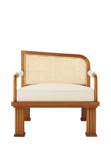Rattan Detaylı Ceviz Lounge Tekli Koltuk
