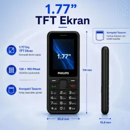 Philips Xenium E2125 Çift Sim Kart Tuşlu Cep Telefonu Siyah 5