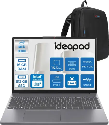 Lenovo Ideapad Slim 3 15IRH10 Intel Core I5 13420H 16GB 512GB SSD Freedos 15.3" Wuxga (1920X1200) IPS 300NITS Taşınabilir Bilgisayar IP83K100Q0TRF02 + Zetta Çanta