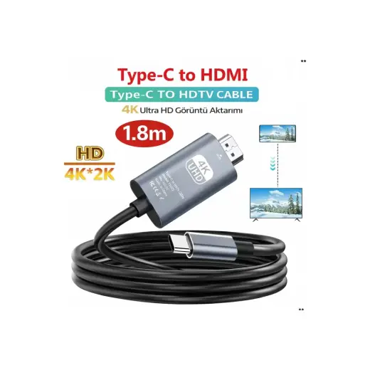 Vwin Type C To HDMI Kablosu 4K Ultra Hd Görüntü Aktarma Kablosu 4K@60Hz Hdtv-1.8 Metre Gri