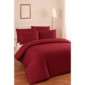 Mira Home Aria Çizgi Saten Çift Kişilik Nevresim Takımı %100 Pamuklu Bordo
