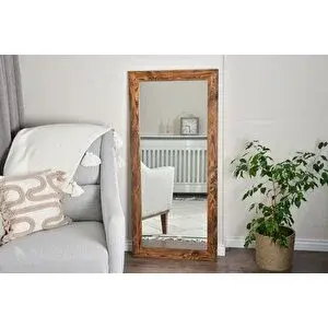 Vivense Li̇gna Di̇kdörtgen Cevi̇z Rengi̇ Ahşap Dekorati̇f Ayna, 140x60