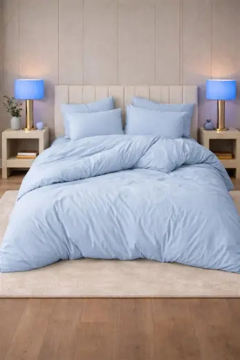 more home tek kişilik nevresim takımı lastikli çarşaflı mavi