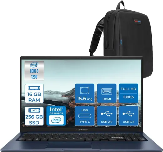 Asus Vivobook X1504VA 15 1.nesil Core 5 120U-16 GB-256 GB SSD Fhd 15.6inc-Freedos Taşınabilir Bilgisayar ZNJ2861F01+ZETTAÇANTA