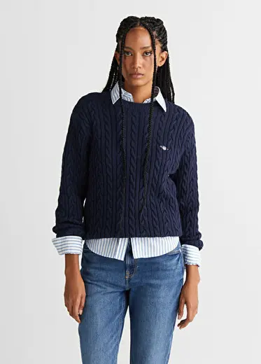 Lacivert Yuvarlak Yaka Relaxed Fit Kadın Triko