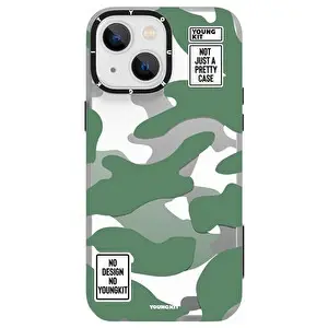 Youngkit Kamuflaj Serisi Cl017 iPhone 13 Sert Silikon Yeşil Kılıf