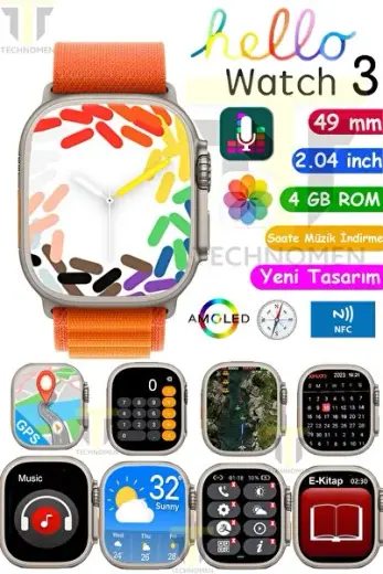 Watch 8 Ultra Uyumlu Serisi Akıllı Saat Hello Watch 4GB Dahili Hafıza Müzik İndirme Kulaklık