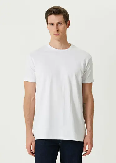 Qsimple Fit Beyaz Modal Kısa Kollu Erkek T-shirt