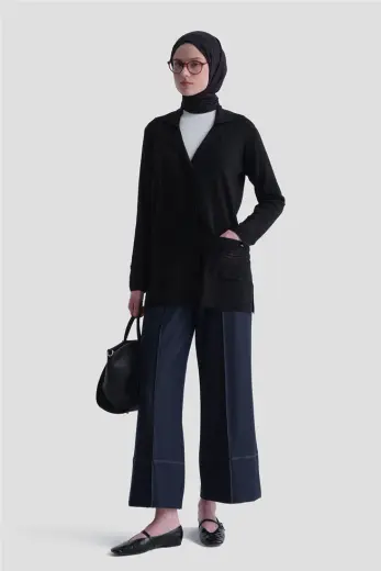 Dantelli Rayon Hırka Siyah