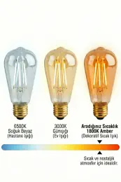 Cata CT-4350 ST64 Rustik LED Ampul 4W E27 Amber (Sarı Işık) Armut Tipi Dim Edilebilir Dekoratif 7