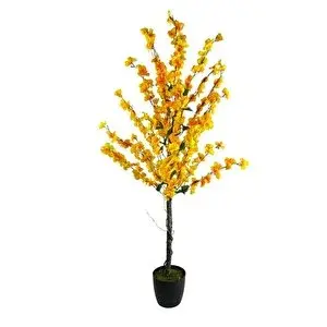 Nettenevime Yapay Ağaç Bahardalı Ağacı Sarı Japon Kiraz Çiçeği Sakura Çiçeği 127x70cm Siyah Plastik Saksılı