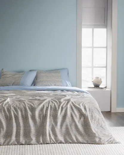 Burnel King Size %100 Pamuk Madame Coco Crep Baskılı Çarşaflı Nevresim Takımı - Mavi/Bej
