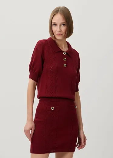 Bordo Yün Polo Triko