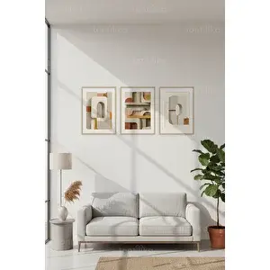 Tontilika Modern Soyut Geometrik Sanat 3’lü Ahşap Çerçeveli Tablo Seti 21x30 cm