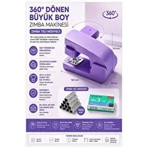ArtMaster Lila Zımba Makinesi 24/6 1 Adet Fixpoint P-4550 Pastel Renkler Büyük Zımba Makinası Ve Teli 20 25 Sayfa Dereceli Ofis