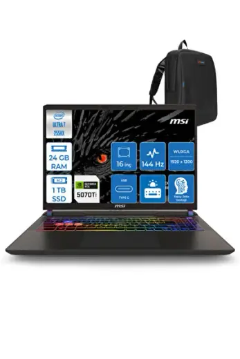 Vector 16 Hx Ultra 7 255HX 24GB 1tb SSD 12GB/RTX5070TI/140W Freedos 16" Fhd+ 144Hz 091XTRF06