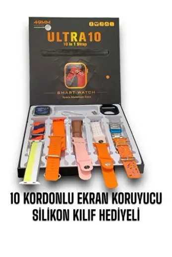 Smart Watch 8 Ultra 49 Mm 10 In 1 Akıllı Saat 10 Kordonlu Takvim Spor Whatsapp Menülü Koruma Kılıflı