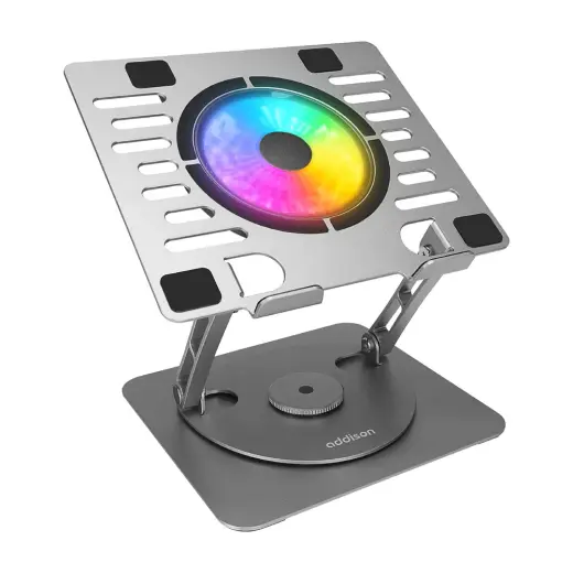 Addison AD-RC35 360 Derece Dönebilen Fanlı Rgb Işıklı Ayarlanabilir Metal Laptop Stand